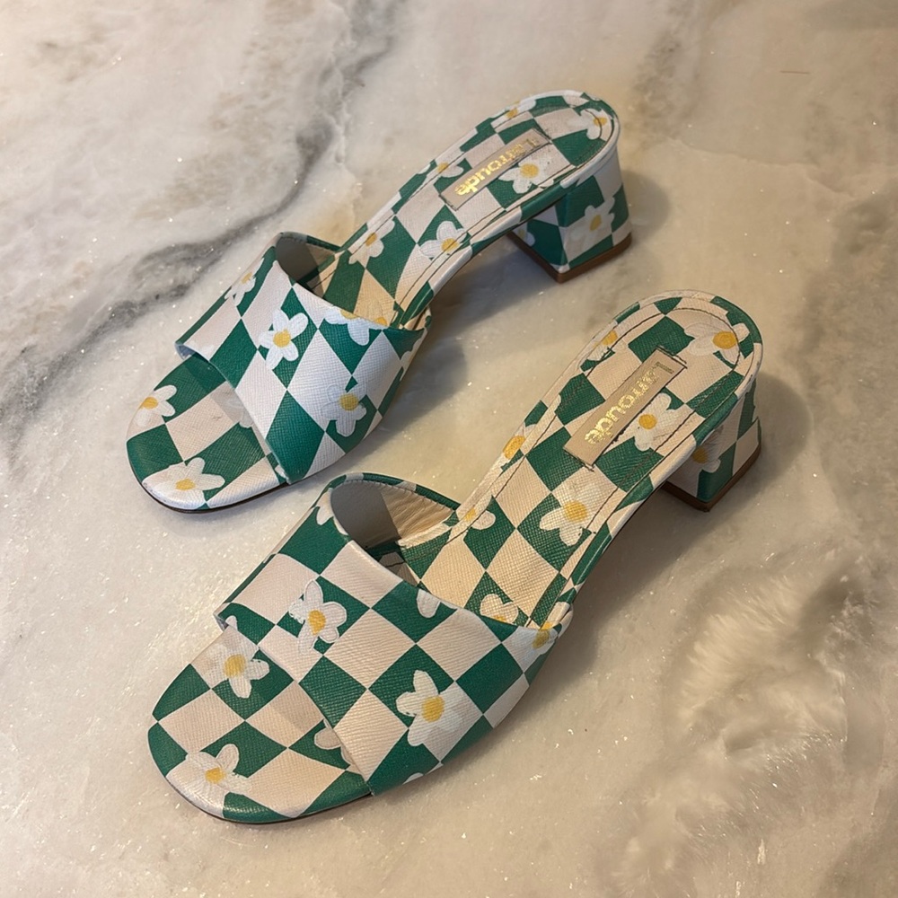 Floral mules Larroude great condition lots of life left.